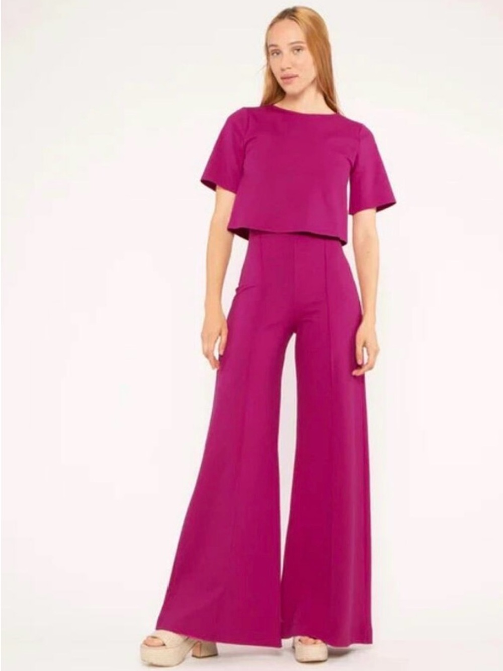 Nwt Ripley Rader Limited Edition Fuchsia Ponte Knit Wide Leg Pants